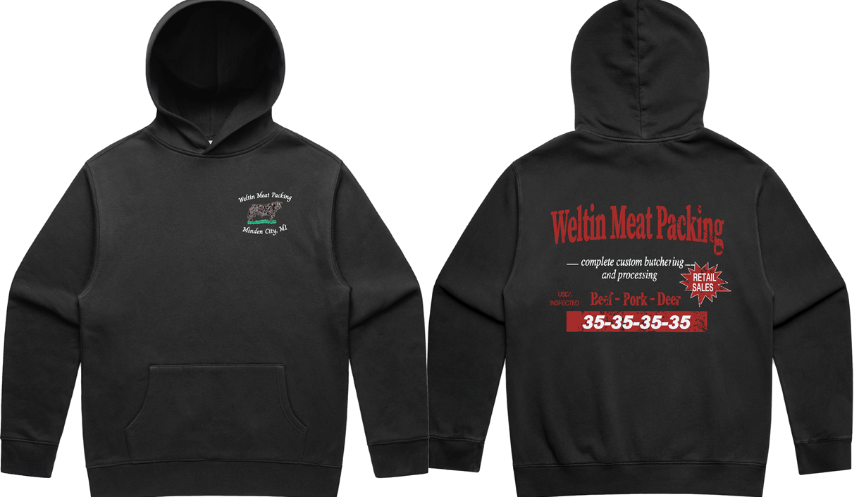 Faded Black Boxy Fit Weltin Meat Packing Hoodie